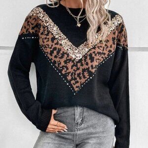 Leopard and Sequin detailed knit Sweater
